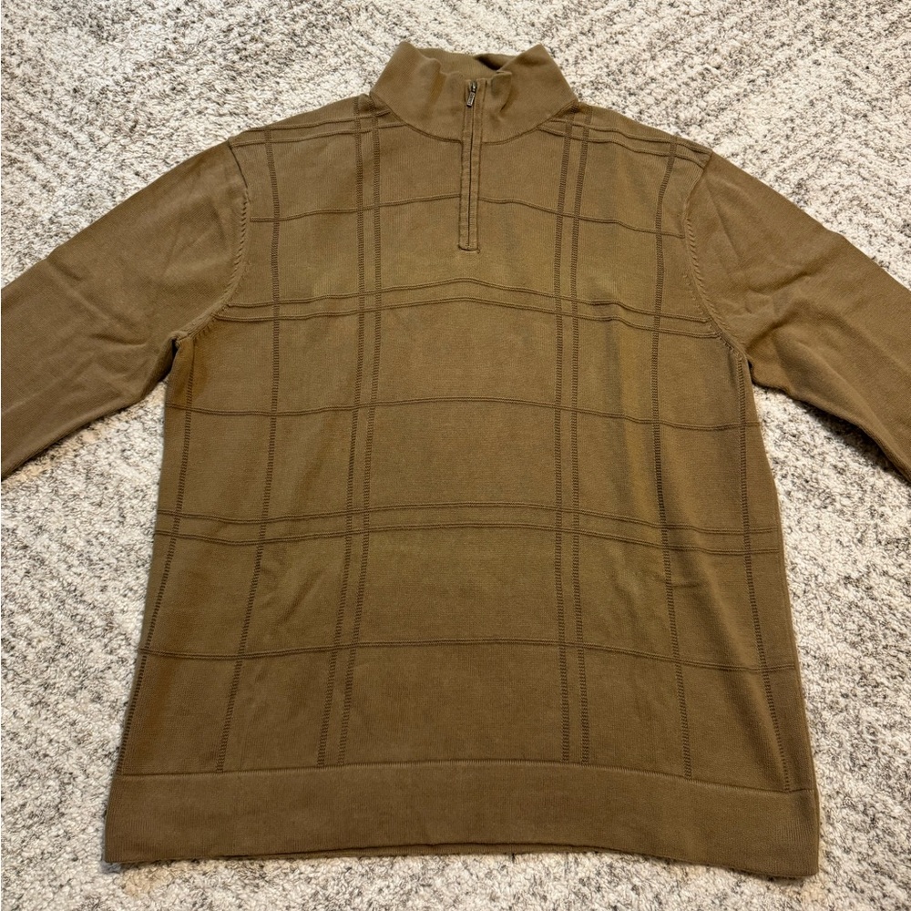 CUBAVERA Men’s Large Camel Quarter Zip-Up Long Sleeve Sweatshirt
